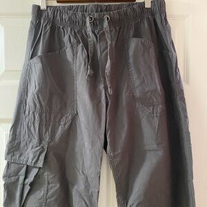 aerie m medium women’s dark gray cargo pants jogger baggy pockets high waist tie